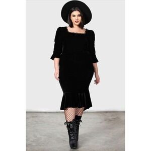 NWT Killstar Drusilla Velvet Midi Skirt Black Gothic Witchy Plus Size 4XL